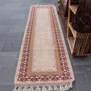 Vintage rug, bohemian rug, turkish runner rug Free Shipping 2.6 x 9.5 ft natural wool rug , hallway rug, antique rug , boho decor MBZ1721