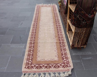 Vintage rug, bohemian rug, turkish runner rug Free Shipping 2.6 x 9.5 ft natural wool rug , hallway rug, antique rug , boho decor MBZ1721