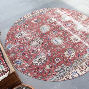 turkish vintage rug, bohemian rug Free Shipping 5.9 x 5.9 natural wool rug, area rug,boho decor rug, aztec rug, tribal rug floor rug MB13886