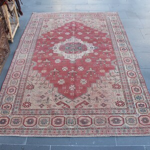 Turkish area rug, Vintage rug, Handmade rug, Faded orange rug, Oriental rug, Kitchenrug, Bedroom rug, Natural rug, Rug 4.8 x 7.5 ft. MBZ3830 image 2