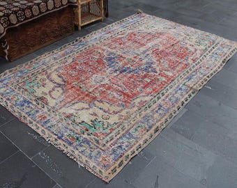 Vintage red area rug, rustic kitchen decor, turkish handmade rug, bohemian rug, home decor, bedroom rug, 5.4 x 9.1ft . Free Shipping MB15250