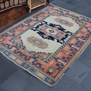 Turkish rug, Area rug, Handmade rug, Wool rug, Oushak rug, Home decor, Bohemian rug, Tribal rug, Natural rug, Carpet 4.3 x 5.8 ft MB15124
