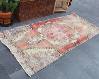 Handgeknüpfter Teppich, Vintage Teppich, Kleiner Teppich, Handgeknüpfter Teppich 100 x 200 cm, Handgeknüpfter Orientteppich, Handgeknüpfter Teppich MBZ0170