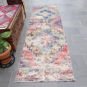 Turkish rug, Runner rug, Vintage rug, Bohemian rug, Oushak rug, Home decor, Rustic rug, Wool rug, Organic wool rug 2.7 x 9.3 ft MB13867