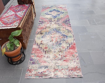 Turkish rug, Runner rug, Vintage rug, Bohemian rug, Oushak rug, Home decor, Rustic rug, Wool rug, Organic wool rug 2.7 x 9.3 ft MB13867