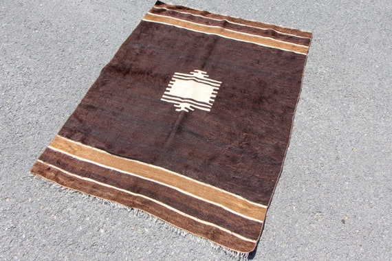 handmade kilim rug brown kilim rug small kilim rug MB11346 vintage rug 3.5 x 4.6 ft wool rug boho rug aztec rug turkish doormat rug