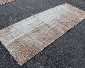 Turkish runner rug, Vintage rug, Oushak rug, Bohemian rug, 3.4 x 8.5 ft Organic wool rug, Orange rug, Kitchen rug, Area rug Rug, MB12823