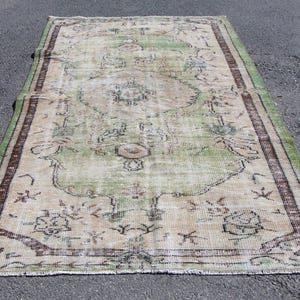 Vintage beige area rug, Turkish handmade rug, Bohemian rug, Kitchen rug, Boho home decor, Rustic decor, Oriental rug, 4.9 x 8 ft MB11873
