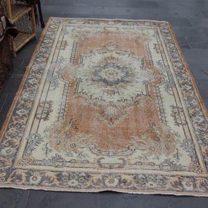 Turkish area rug, Oushak rug, Vintage rug Free Shipping 5.0 x 8.3ft Boho decor rug , Etsy rug , Turkey rug , Wool rug , Boho rug MB14957