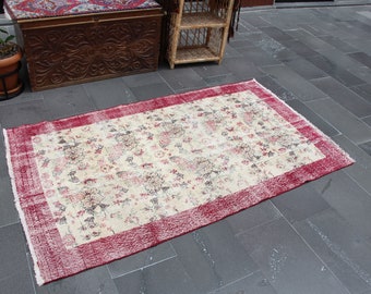 Turkish rug, Vintage area rug, Diningroom rug, Organic wool rug, Oriental rug, Home decor, Bedroom rug,  Boho decor, 3.6 x 6.4 ft MB14000