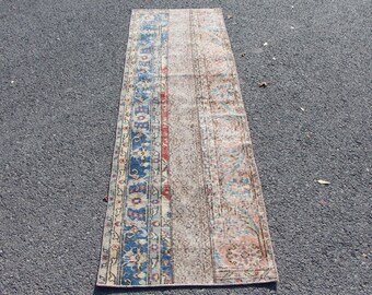 Turkish patchwork rug, Vintage runner rug, Handmade rug, Bohemian rug, Oushak rug, Home decor, Boho decor, Hallway Rug 2.1 x 7 ft MB12503