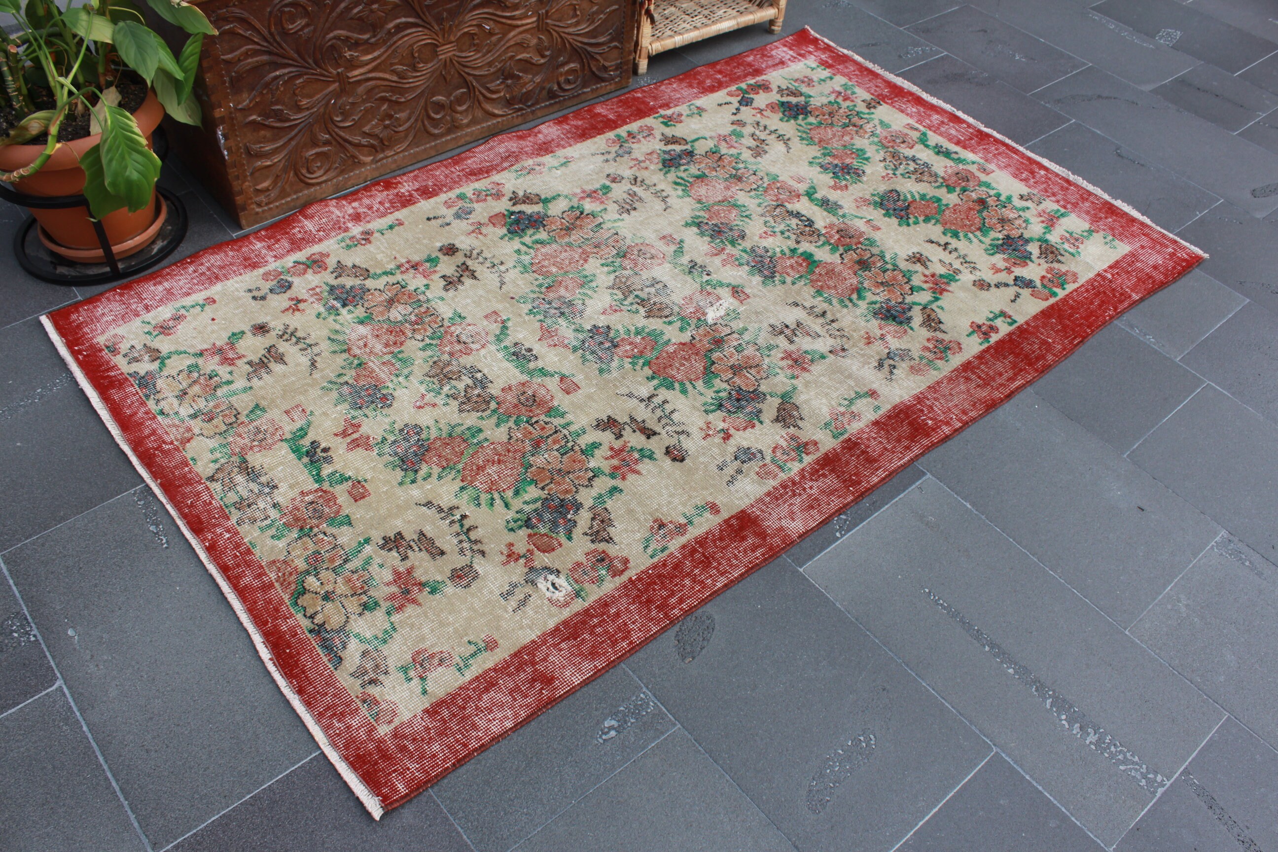 116×212\" Feel nature”ViNTAGE TURKiSH RUG 2.6x3.8 Ft Neutral Turkish Vintage Rug, Handmade Wool Rug