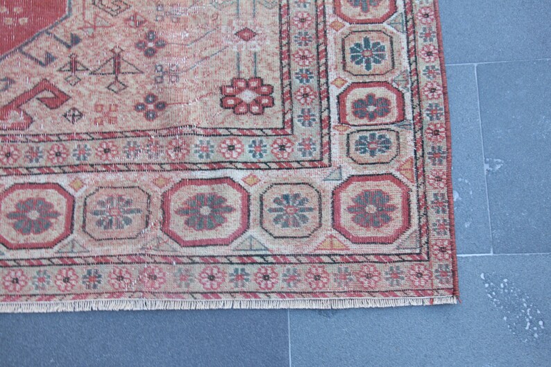 Turkish area rug, Vintage rug, Handmade rug, Faded orange rug, Oriental rug, Kitchenrug, Bedroom rug, Natural rug, Rug 4.8 x 7.5 ft. MBZ3830 image 7