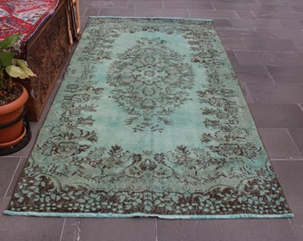 Grüner Teppich, Vintage Teppich, Boho-Teppich, Wollteppich, Wohnzimmerdeko, Boho-Teppich, Handgemachter Teppich, 1,50 x 2,50 cm MBZ2582