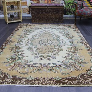 Beige and brown rug, Turkish rug, Large Area rug, Boho rug, Oushak rug, Home decor, Bohemian rug, Carpet, Natural rug 5.6 x 8.8 ft MB10980