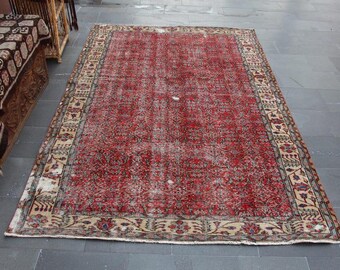 Floral rug, Vintage rug, Large area rug , Handknotted rug , Bohemian rug Free Shipping 5.4 x 8.4  ft Turkish rug , Floor rug , Rugs MB15237