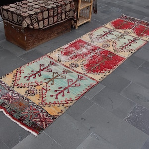 turkish runner rug, handknotted herki rug, 3.0 x 11.3 ft, Free Shipping aztec rug, bohemian rug, wool rug, boho rug, hallway rug, MB14789