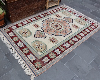 Area rug, Turkish vintage rug, Handmade boho rug, Large rug, Soft rug, Home decor rug, Diningroom rug, Carpet 4.2 ft x 6.8 ft MBZ1725