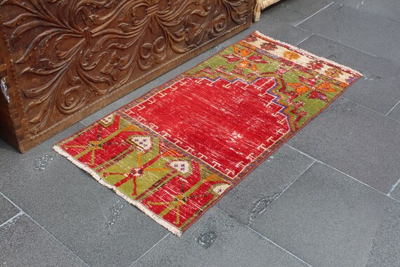 Turkish Red and Green Rug Vintage Rug Small Handmade Wool - Etsy