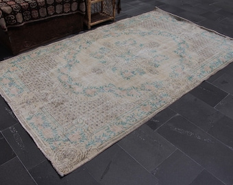 Turkish vintage rug, Bohemian rug, Handmade rug, Orange large rug, Oushak rug, Floral rug, Livingroom rug, Home decor, 5.2 x 9 MB14886