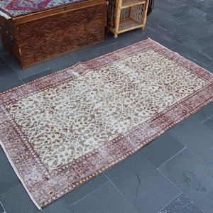 Turkish rug, Vintage rug, Small rug, Area rug 3.7 x 6.6 ftHandmade rug, Turkey rug, Boho rug, Wool rug, Doormat rug, Floor rug MBZ4243