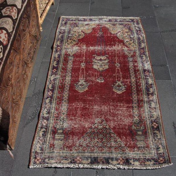 Orange rug, Turkish rug, Handmade rug, Boho rug, Oriental rug, Home decoration, Bedroom decor, Livingroom decor rug,  2.4 x 4.5 Ft MBZ5347