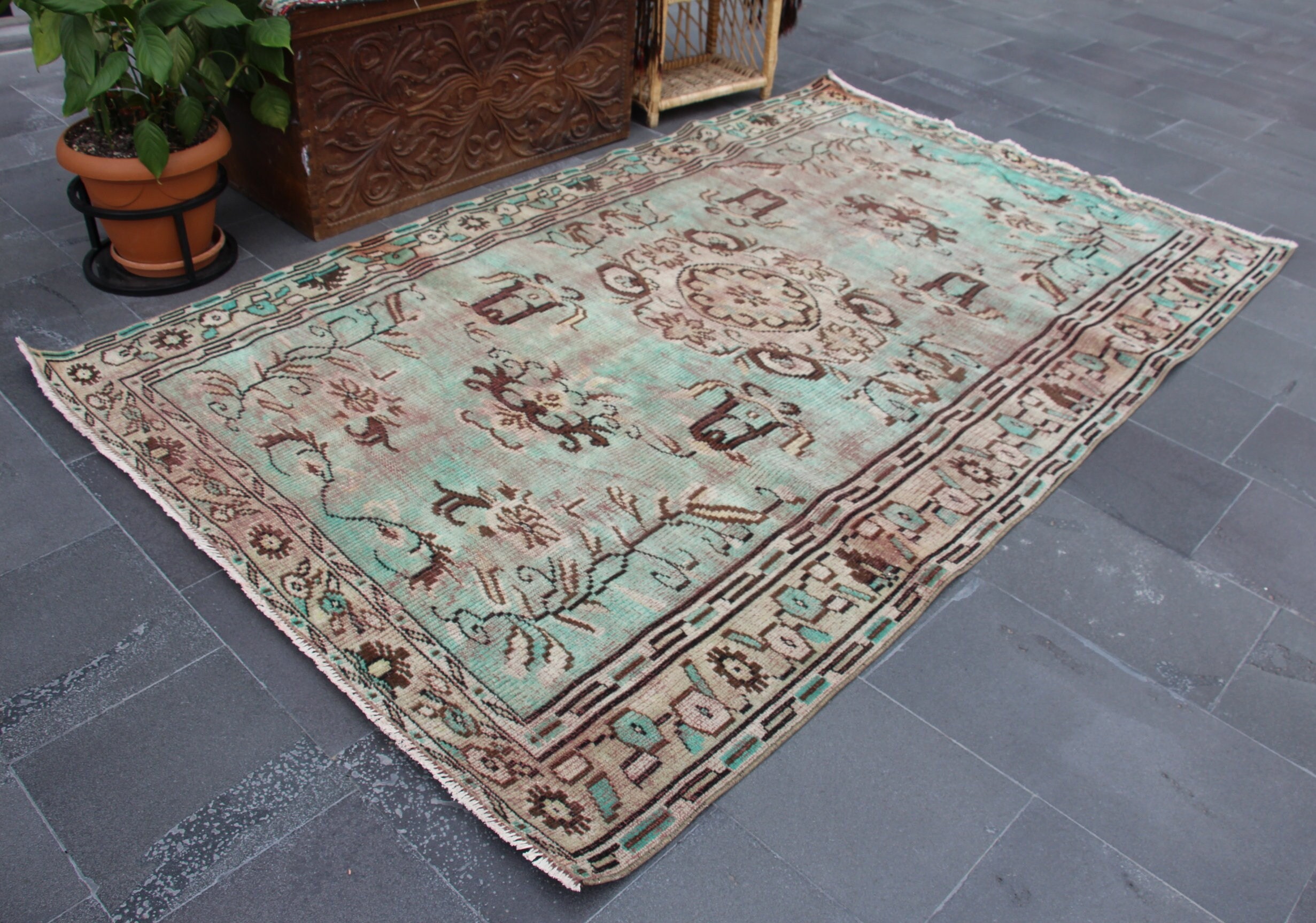 152×249 ヴィンテージラグ 頻 トルコ製 ビンテージラグ 