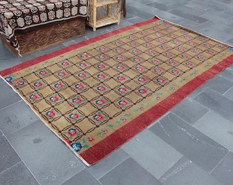 Oriental Rug, Turkish Rug, Vintage Rug 5 x 8.6 ft Free Shipping Large Area Rug , Wool Rug , Boho Decor Rug , Oushak Rug, Natural Rug MB14930