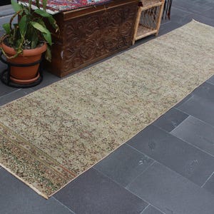 Turkish runner rug, Vintage rug, Corridor rug, Home decor, Wool boho rug, Loft house decor, Oushak rug, Hallway rug 2.6 x 10.9 ft MB13411