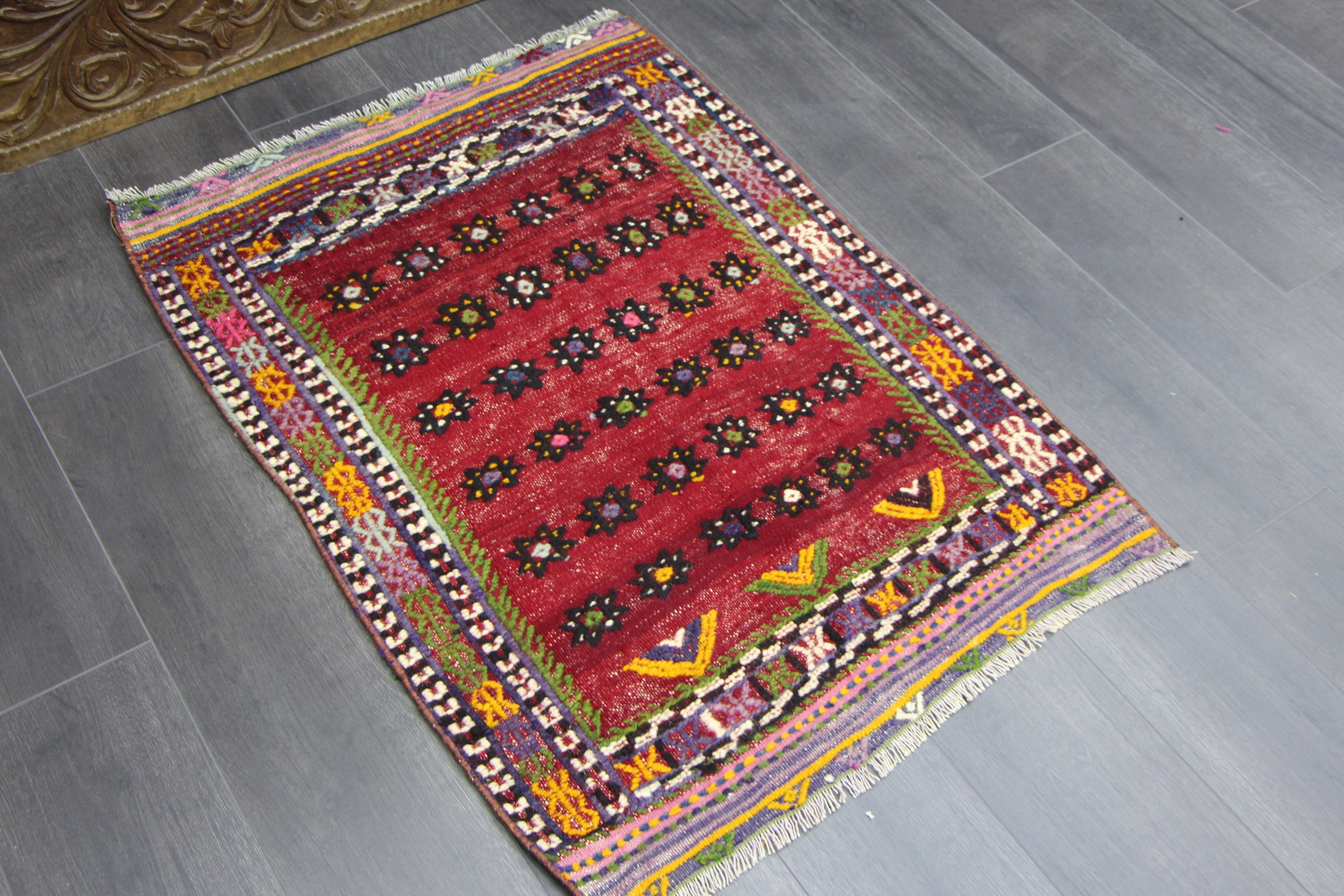Turkish kilim rug small area rug red doormat rug 2.5 x 3.6 Etsy