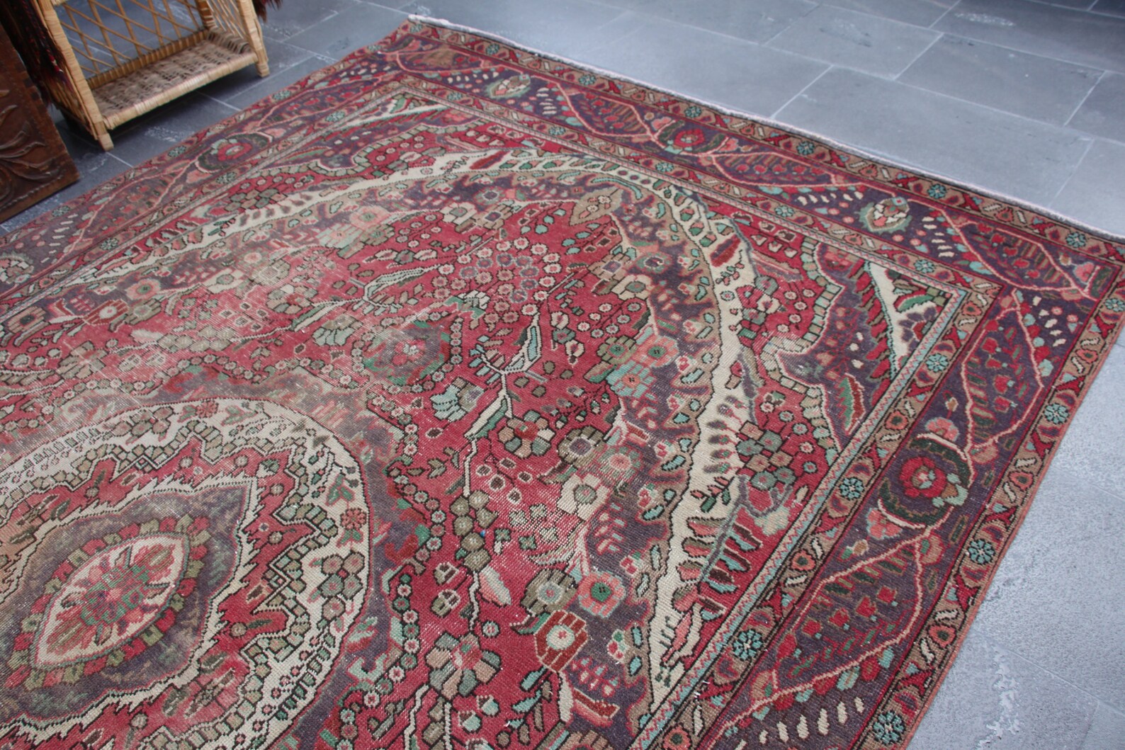 Vintage Red Area Rug Rustic Kitchen Decor Turkish Handmade - Etsy
