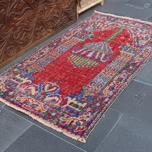 Turkish rug, Vintage rug, Handmade wool rug, Boho decor, Bohemian rug, Oushak rug, Runner rug, Herki rug, Hallway rug 2.6 x 4.6 ft MB9493