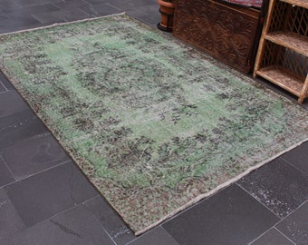 Vintage rug, Handmade rug, Oushak rug, Turkish area rug, Oriental rug, Bohemian rug, Wool rug, Overdyed rug, 5.3 x 8.4 ft MBZ2579