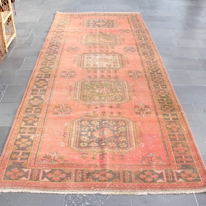 turkish rug, faded rug, oriental rug, vintage runner rug 4.7 x 11.3 Ft aztec rug, boho rug, kitchen rug, handmade rug, organic rug MBZ3611
