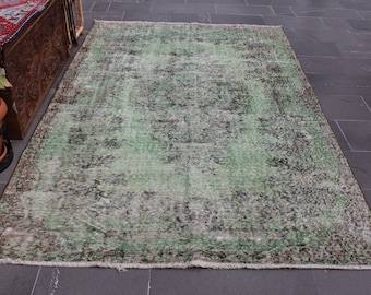 Grüner Teppich, Vintage Teppich, Boho-Teppich, Wollteppich, handgewebter Teppich, handgewebter Teppich, 1,50 x 2,50 cm MBZ2580