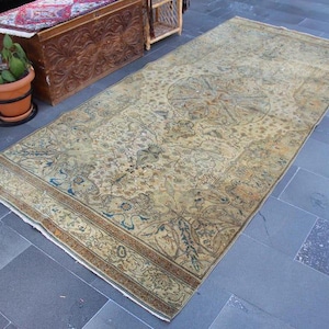Turkish rug, Vintage rug, Oushak rug, Bedroom rug, Large kilim rug, Kilim rug, Handmade rug, Boho rug, Home decor 4.6 x 10.1 ft MB14345