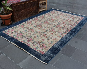 bedroom rug, area rug, vintage rug , turkish rug , Free Shipping 5.1 ft x 8.2 ft floral rug , handknotted rug , boho decor rug , MB9222