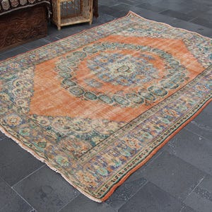 home decor area rug , turkish rug , vintage rug , boho rug Free Shipping 6.1 x 9  ft oversize rug , bohemian rug , oushak wool rug MB14982