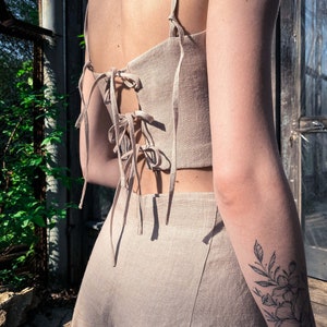 Linen Beige Crop Top LIGHT with straps / natural linen sleeveless top, Organic linen top, Handmade crop top