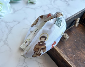 St. Francis Knotted Headband - Simple – Cotton Print, Catholic Gift