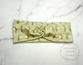 Light Green Snowdrop Floral  - Twist Headband - Gift - Miscarriage - Infant Loss