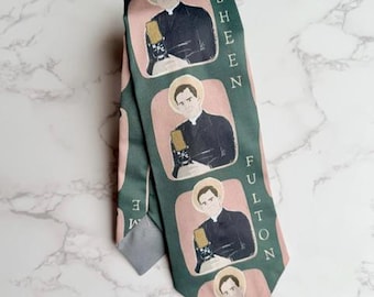 Fulton Sheen Catholic Print Necktie – Cotton Sateen, First Communion Gift
