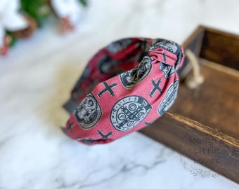 St. Benedict Medal - Burgundy Background- Knotted Headband- Traditional - Slip On - Hard Headband - Catholic - Gift