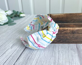 Bows and Strips - Bright Colored- Knotted Headband- Traditional - Slip On - Hard Headband