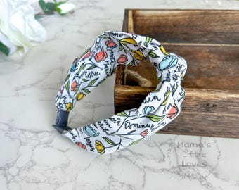Ave Maria - Rainbow Floral - Latin - Knotted Headband- Traditional - Slip On - Hard Headband - Catholic - Gift
