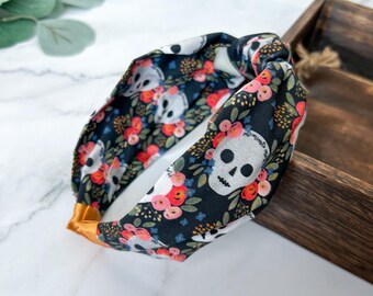 Memento Mori - Floral with Skulls - Knotted Headband- Traditional - Slip On - Hard Headband - Catholic - Gift