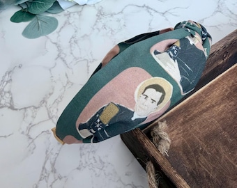 Fulton Sheen - Microphone - Green Background - Knotted Headband- Traditional - Slip On - Hard Headband - Catholic - Gift