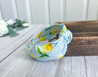 Lemon Gingham Knotted Headband - Spring Summer Style