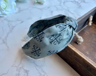 AMDG - Ad Majorem Dei Gloriam - Gray Background - Knotted Headband- Traditional - Slip On - Hard Headband - Catholic - Gift