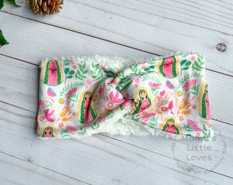 Our Lady of Guadalupe - Bright Floral - Sherpa Lined Ear Warmer Headbands- Ready to Ship - Catholic - Gift